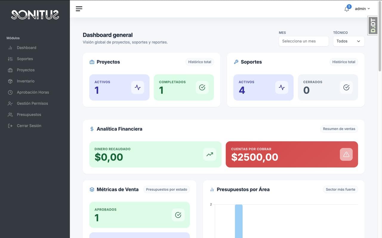 Vista previa de Sonitus ERP